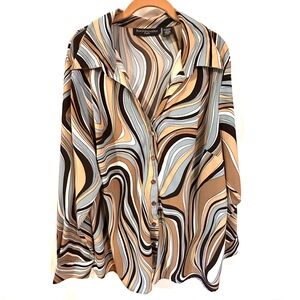 Vintage 2X Multicolor Swirl Button-Up Blouse Hip Retro Mod 70s